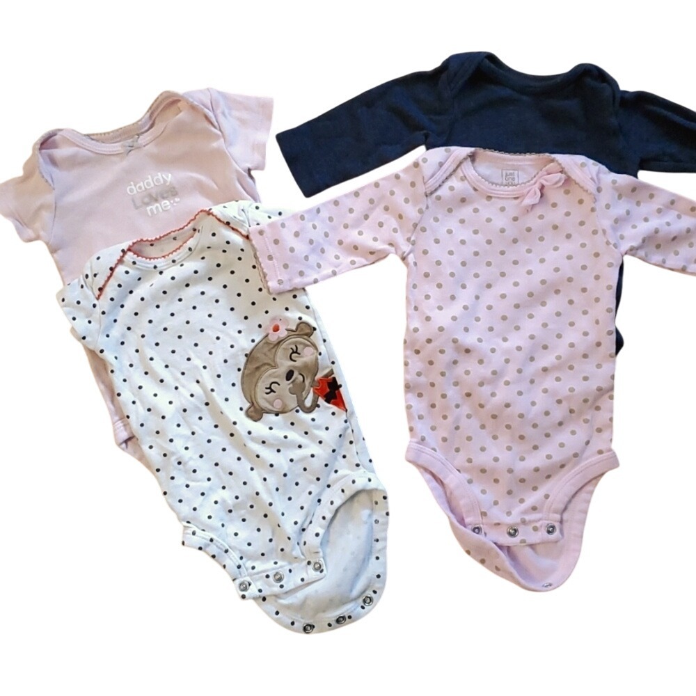 Carters Girl 4 Pack 3M Onesies- 2 Short‎ Sleeve and 2 Long Sleeve